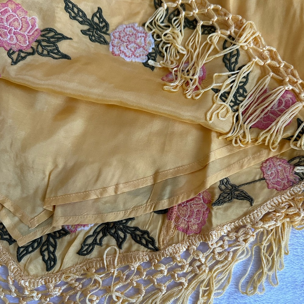SOLD💛Urban Outfitters Carmen Embroidered Fringe Sleeveless Mini Dress in Yellow - Picture 14 of 16